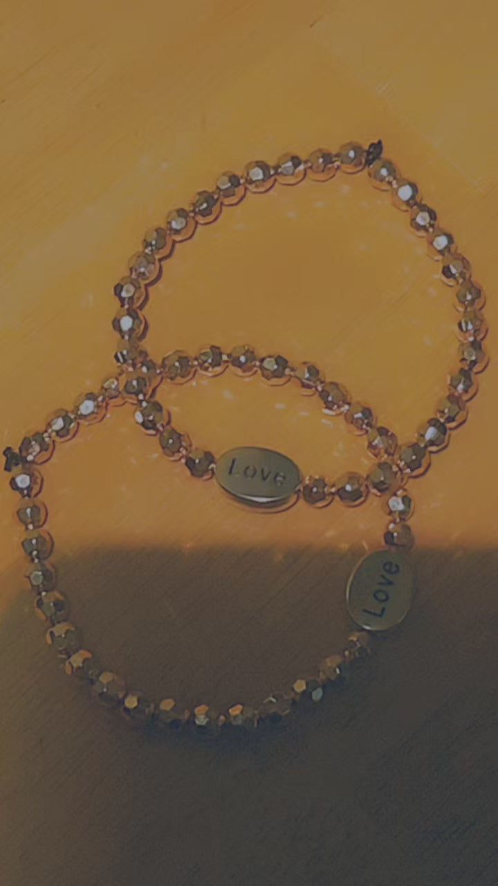 Love Silver Oval Bracelet with Gold Beads | Inspirational Adjustable Bracelet for Women | Meaningful Jewelry Gift for Her