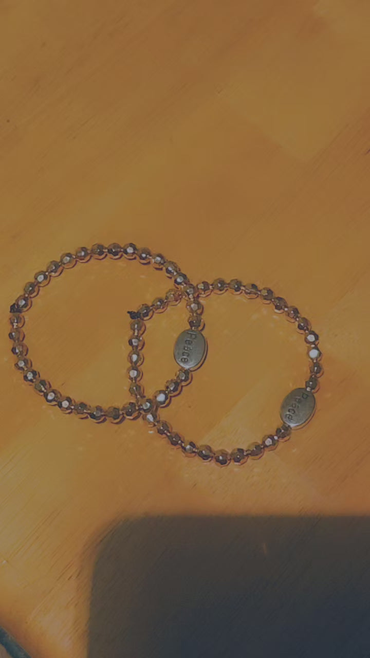 Rose Gold Peace Stretch Bracelet | Faceted Crystal Beaded Bracelet | Inspirational Stackable Jewelry for Women