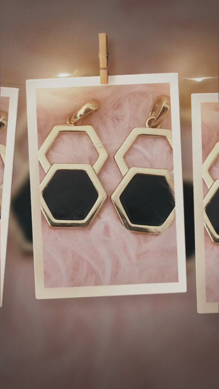 Gold & Navy Hexagon Pendant Necklace | Geometric Statement Jewelry for Women