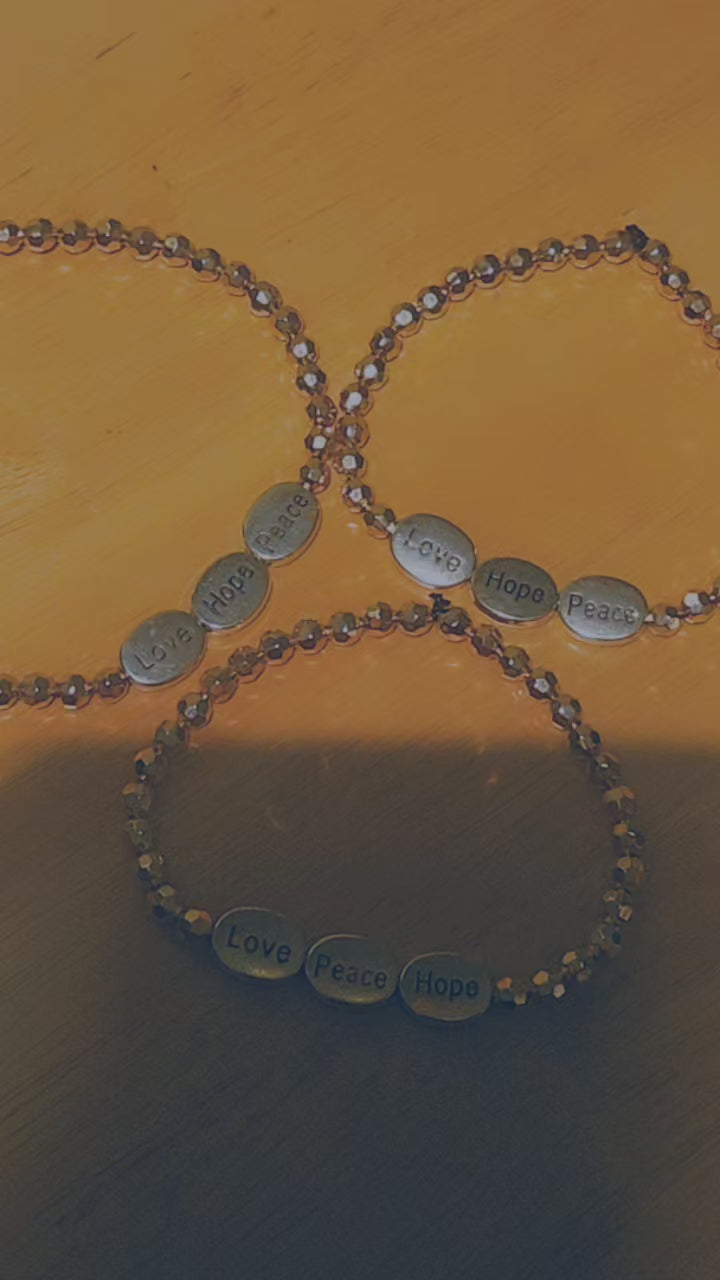 Love Hope Peace Silver Oval Bracelet with Gold Beads | Inspirational Adjustable Bracelet for Women | Faith Jewelry Gift for Her