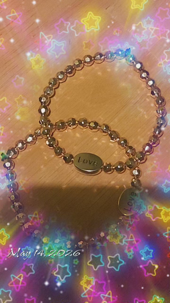 Love Silver Oval Bracelet with Gold Beads | Inspirational Adjustable Bracelet for Women | Meaningful Jewelry Gift for Her
