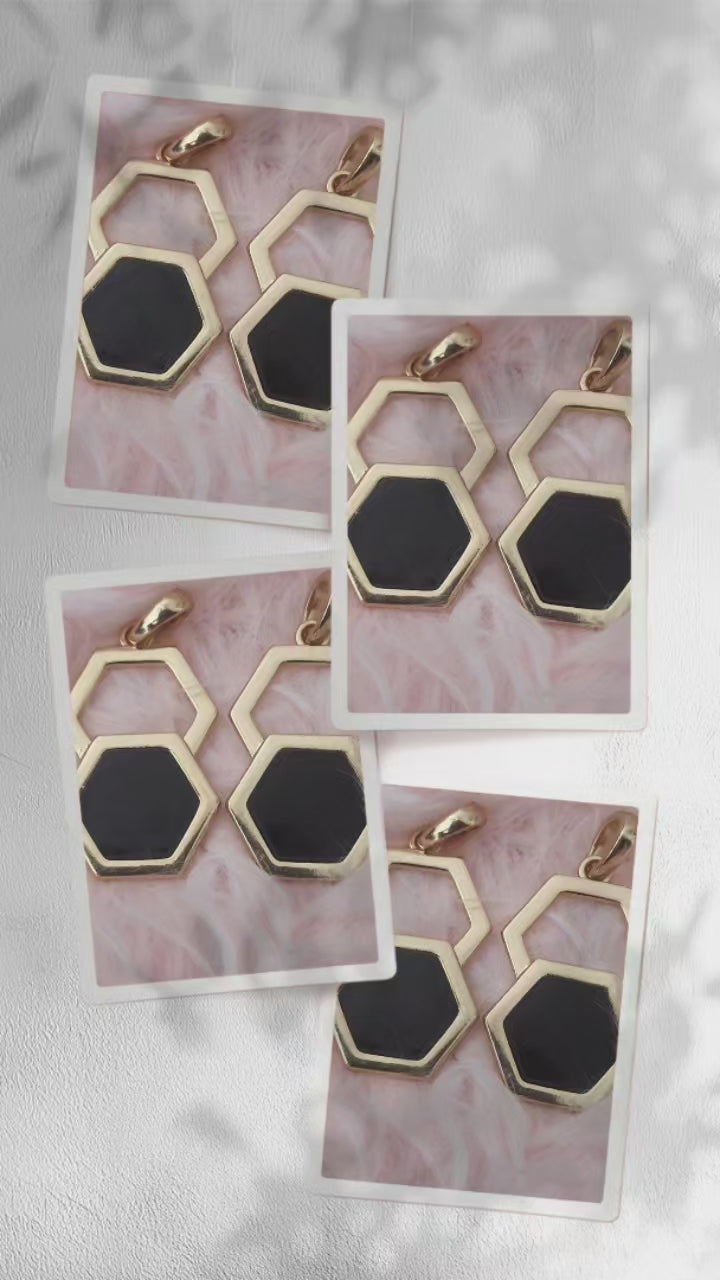 Gold & Navy Hexagon Pendant Necklace | Geometric Statement Jewelry for Women