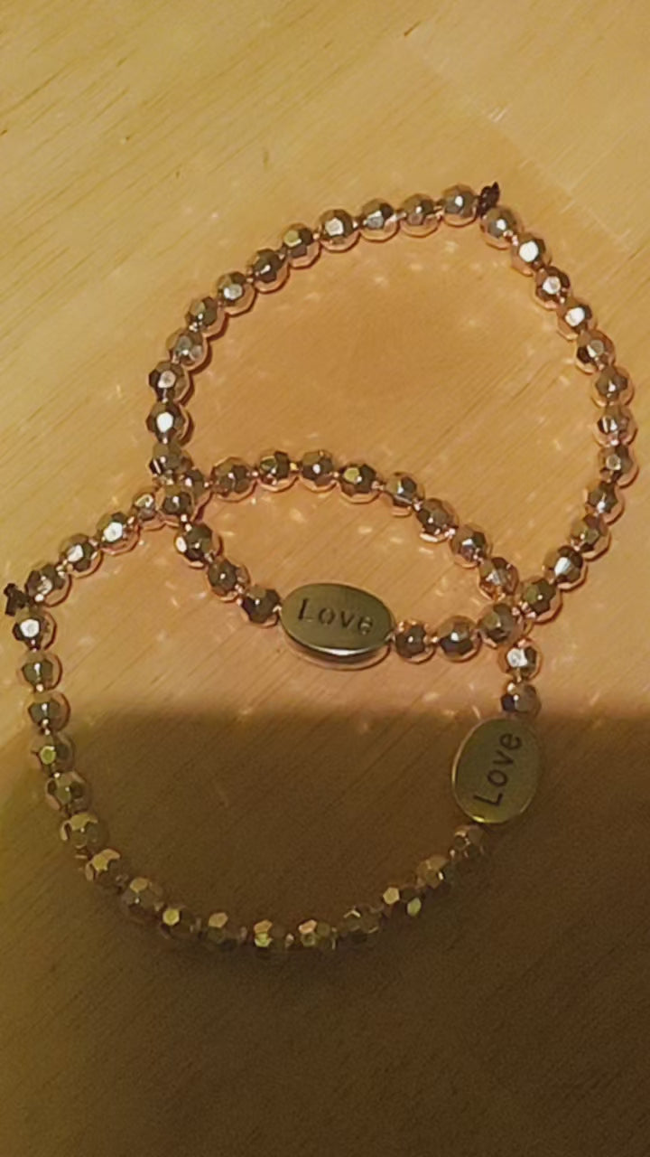 Love Silver Oval Bracelet with Gold Beads | Inspirational Adjustable Bracelet for Women | Meaningful Jewelry Gift for Her