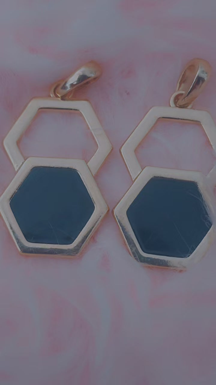 Gold & Navy Hexagon Pendant Necklace | Geometric Statement Jewelry for Women