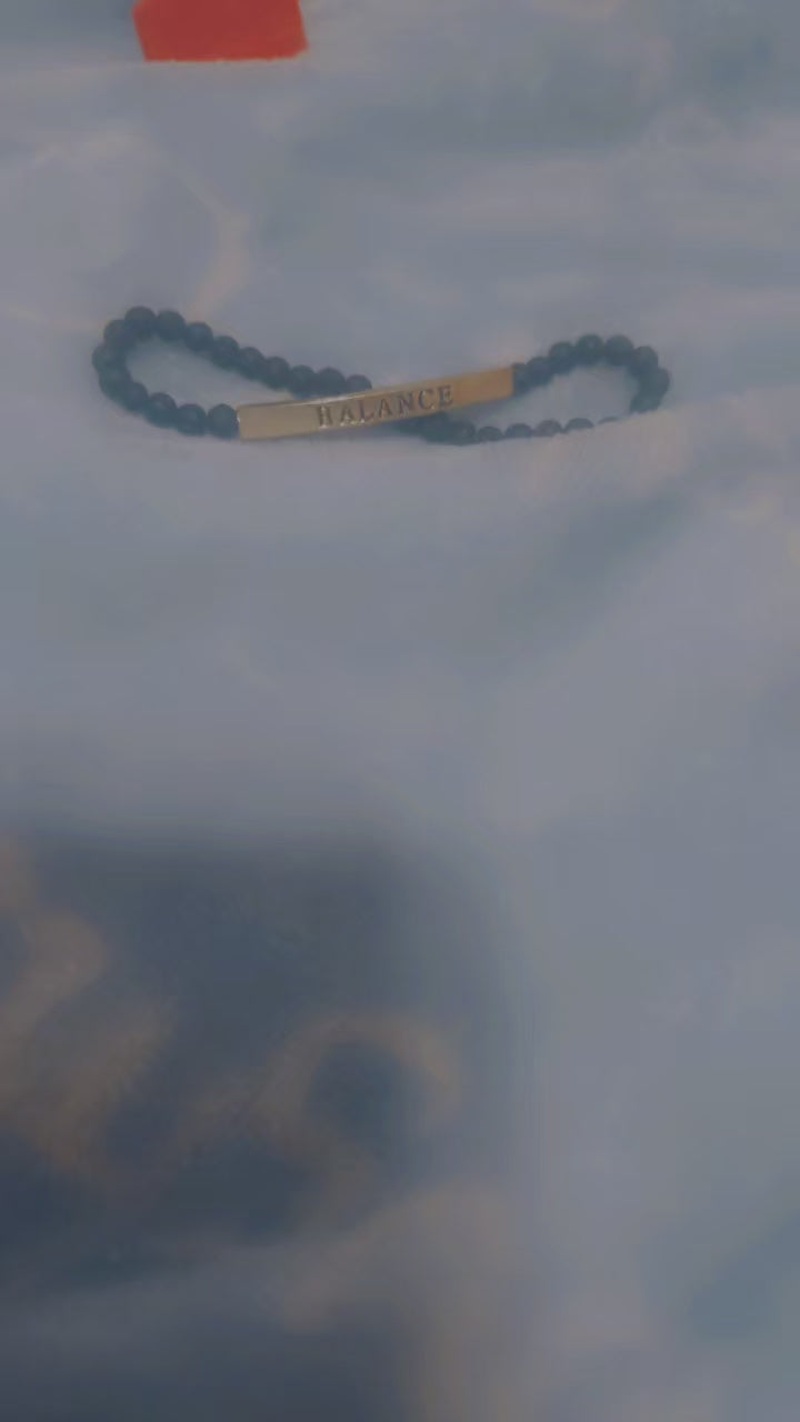 Balance Inspirational Beaded Bracelet – Black Matte Stone Stretch Bracelet with Gold Bar