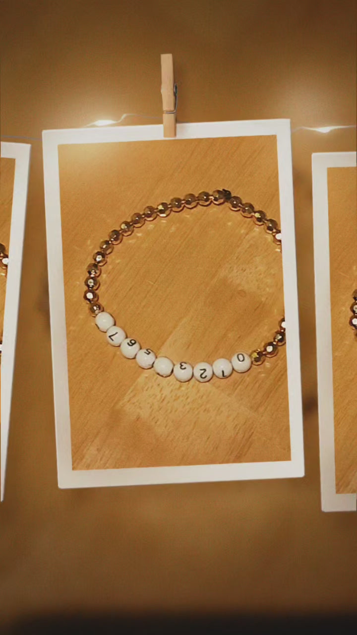 Number Bead Bracelet with Gold Beads | Stretch Bracelet for Women | Minimalist Lucky Number Jewelry Gift