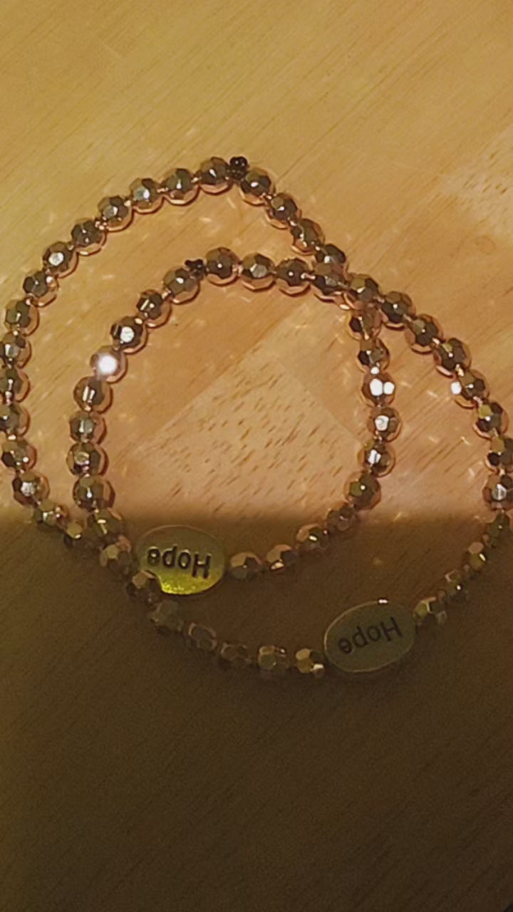 Hope Silver Oval Bracelet with Gold Beads | Inspirational Adjustable Bracelet for Women | Faith Jewelry Gift for Her