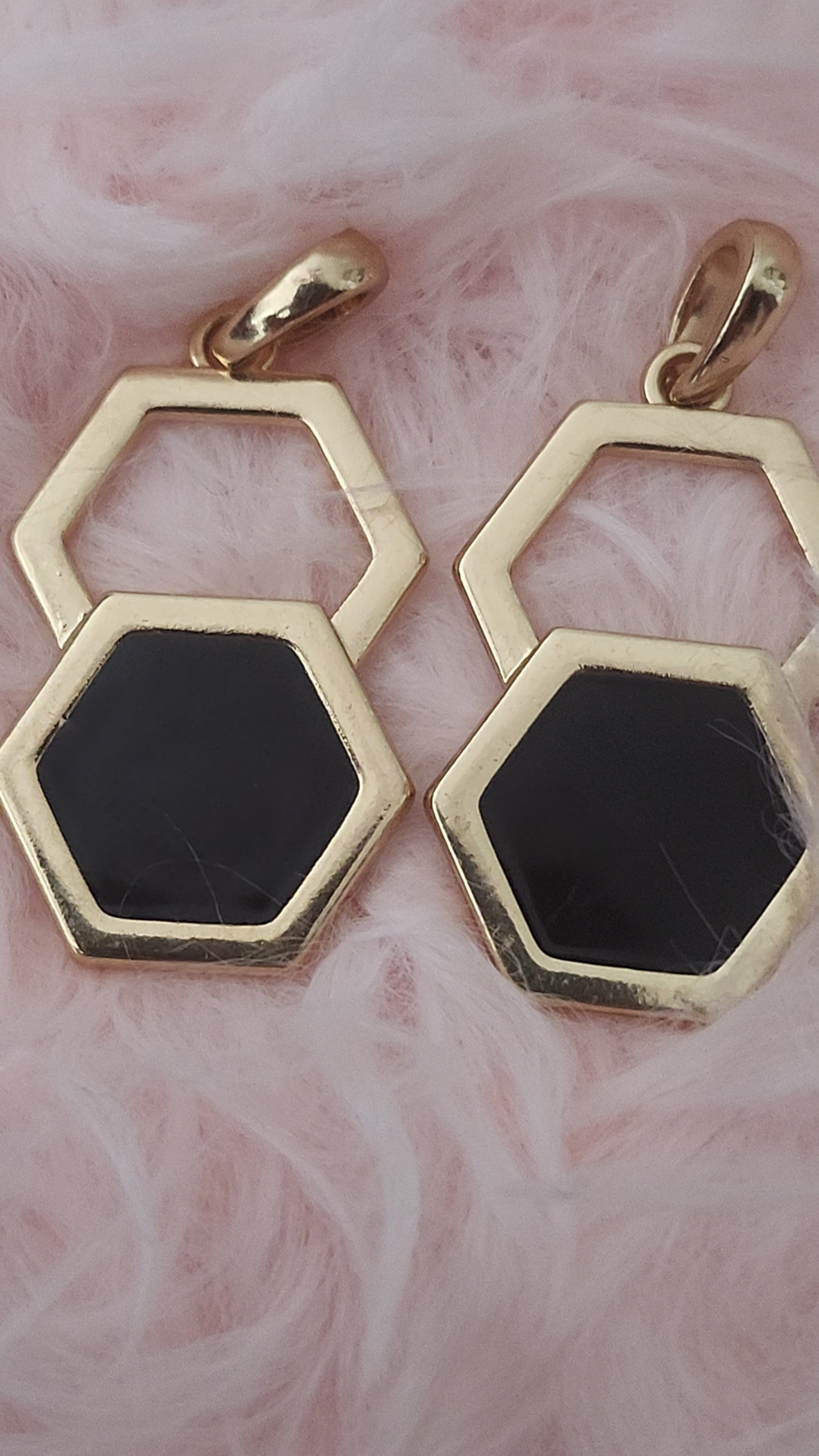 Gold & Navy Hexagon Pendant Necklace | Geometric Statement Jewelry for Women