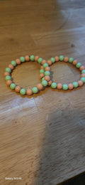 Handmade Green & Peach Beaded Bracelet | Boho Stretch Bracelet for Women | Graceform Boutique