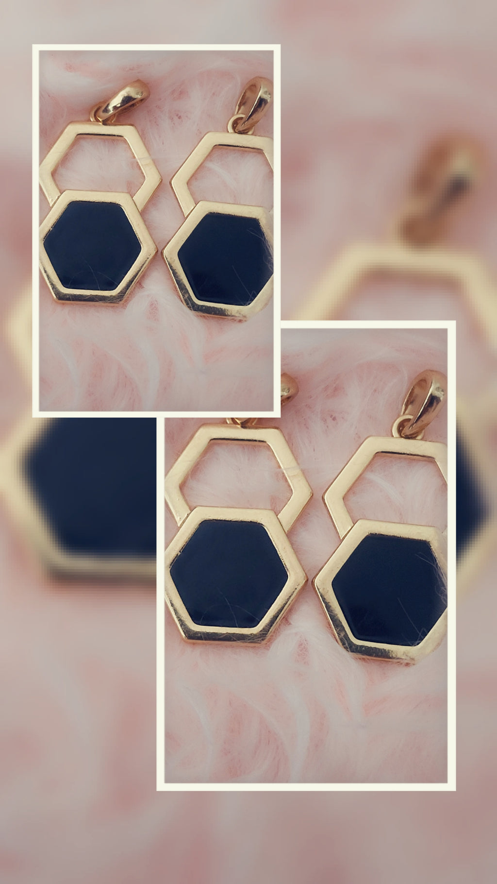 Gold & Navy Hexagon Pendant Necklace | Geometric Statement Jewelry for Women