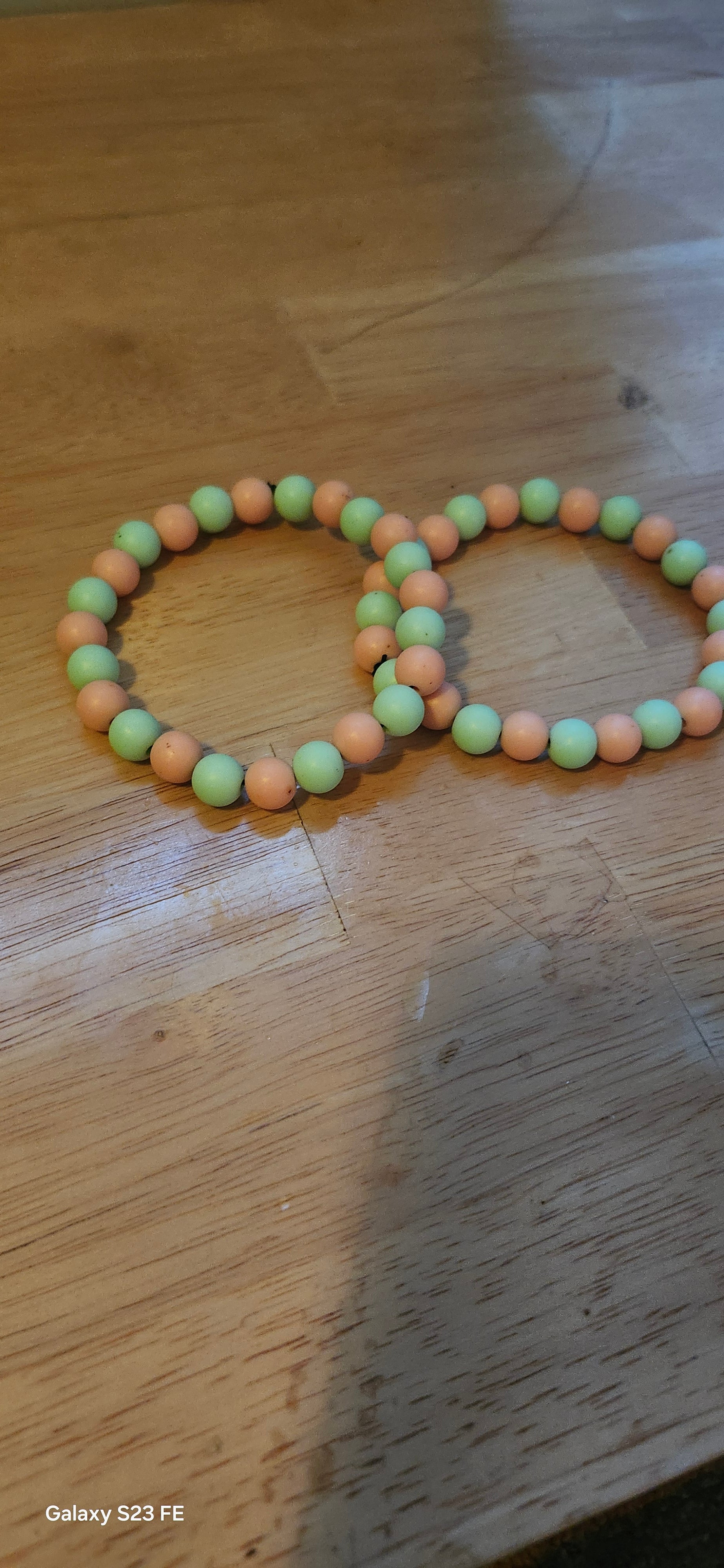 Handmade Green & Peach Beaded Bracelet | Boho Stretch Bracelet for Women | Graceform Boutique
