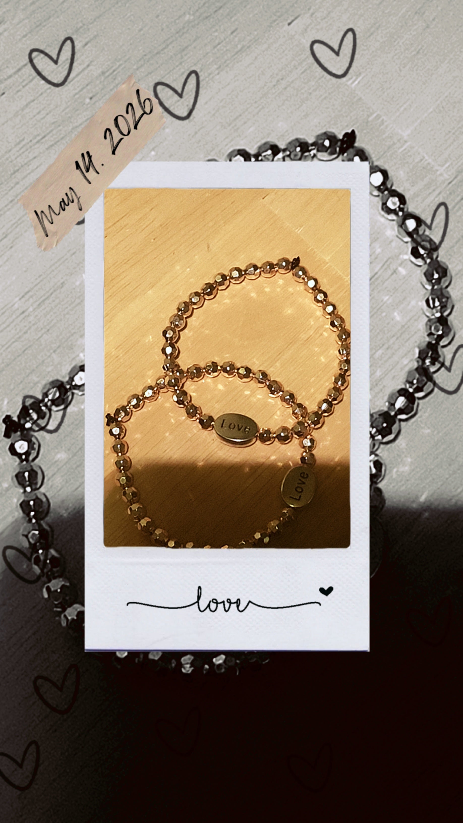 Love Silver Oval Bracelet with Gold Beads | Inspirational Adjustable Bracelet for Women | Meaningful Jewelry Gift for Her