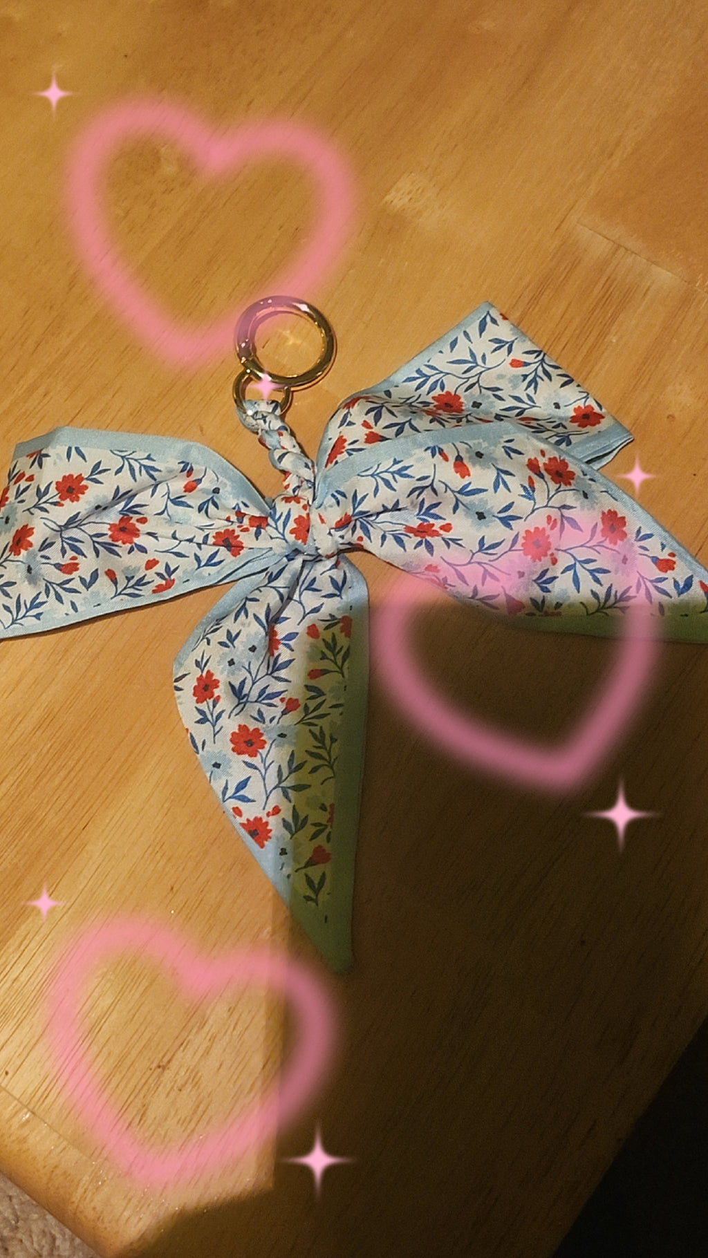 Blue Floral Bow Keychain | Cute Fabric Ribbon Bag Charm & Purse Accessory