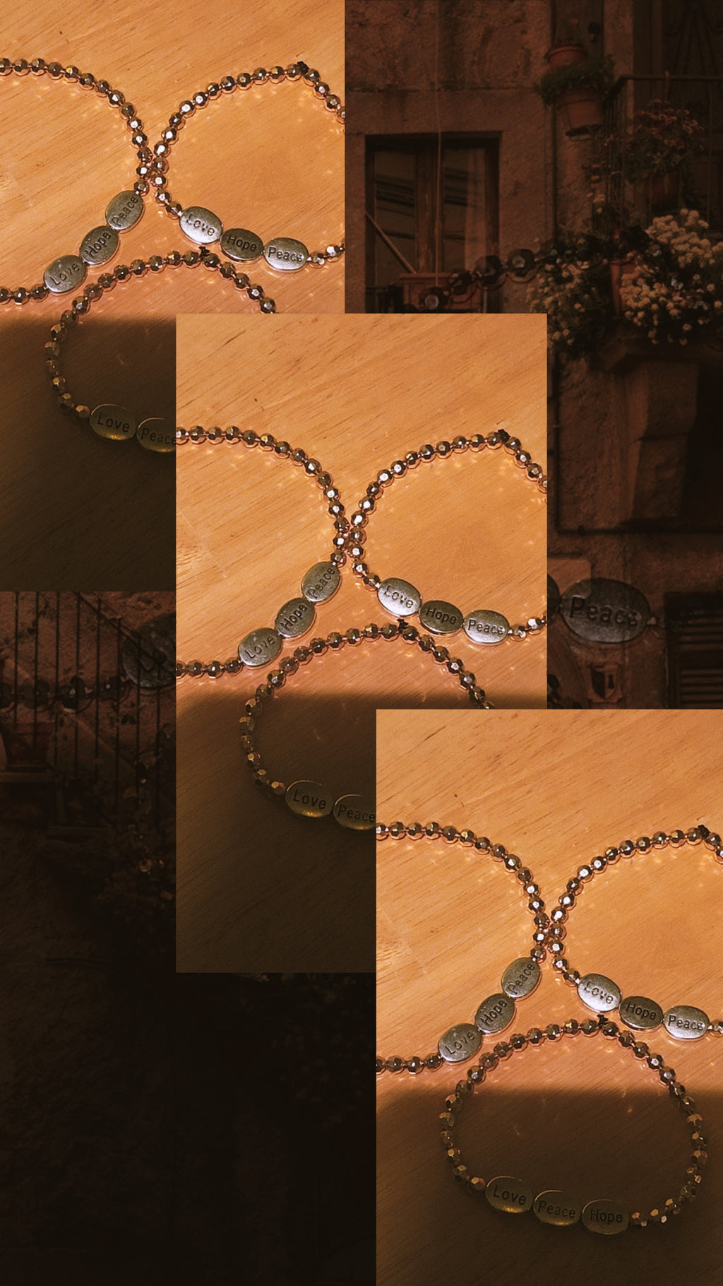 Love Hope Peace Silver Oval Bracelet with Gold Beads | Inspirational Adjustable Bracelet for Women | Faith Jewelry Gift for Her