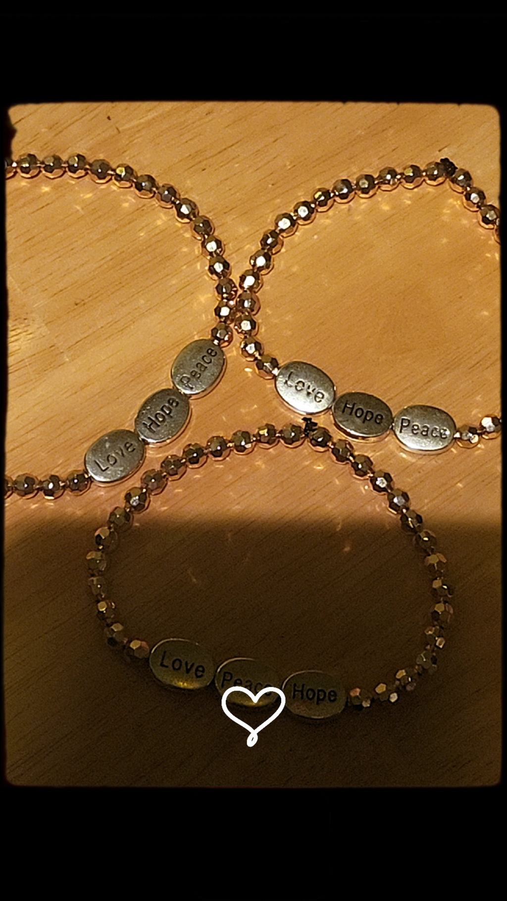 Love Hope Peace Silver Oval Bracelet with Gold Beads | Inspirational Adjustable Bracelet for Women | Faith Jewelry Gift for Her