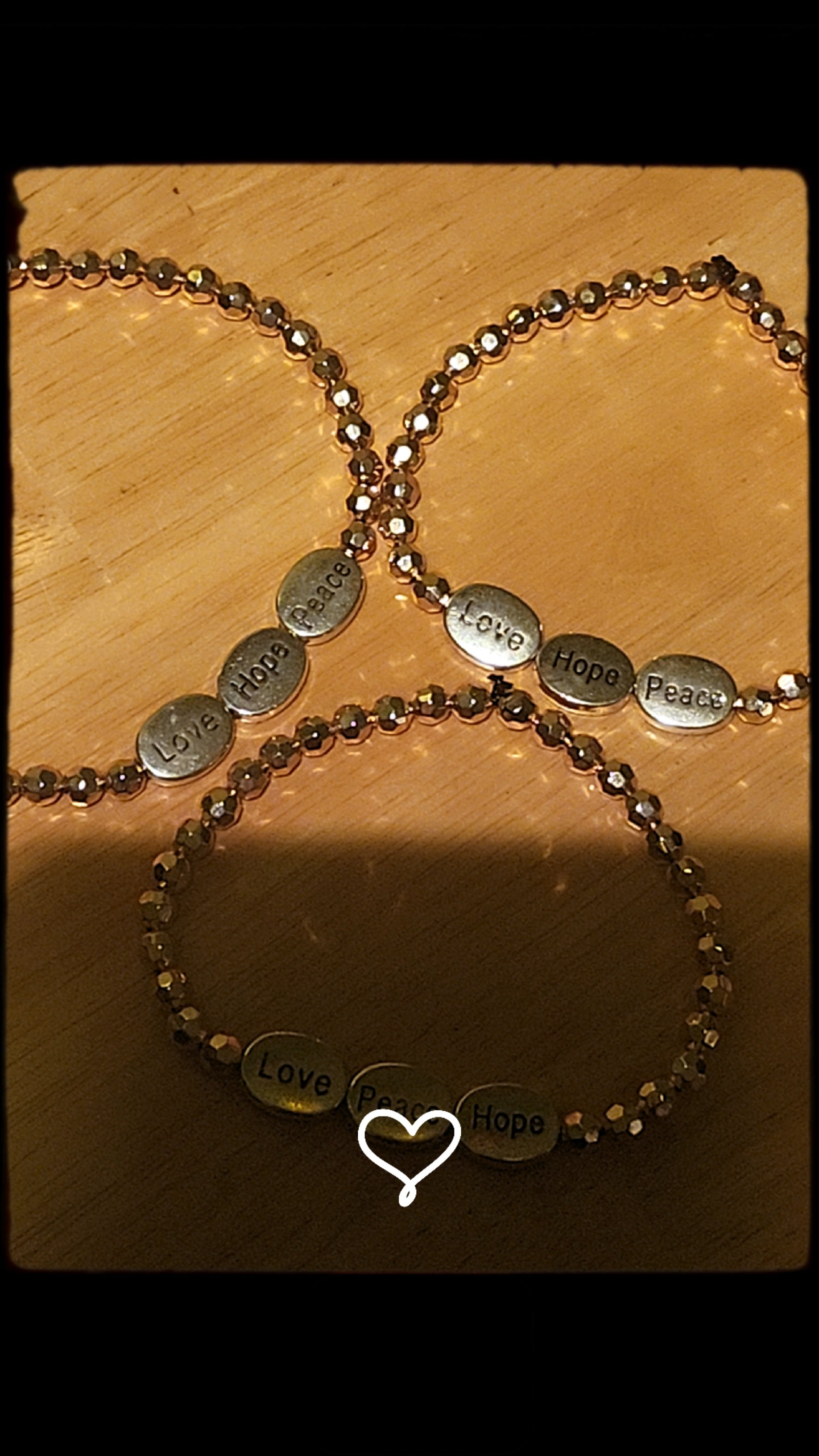 Love Hope Peace Silver Oval Bracelet with Gold Beads | Inspirational Adjustable Bracelet for Women | Faith Jewelry Gift for Her