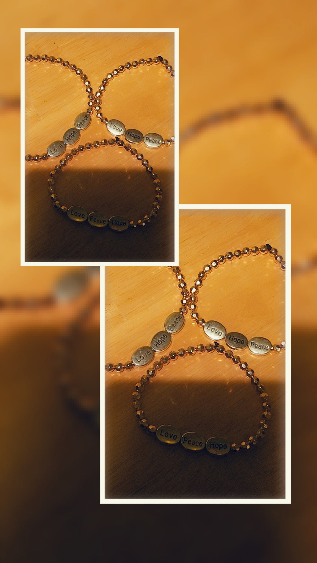 Love Hope Peace Silver Oval Bracelet with Gold Beads | Inspirational Adjustable Bracelet for Women | Faith Jewelry Gift for Her