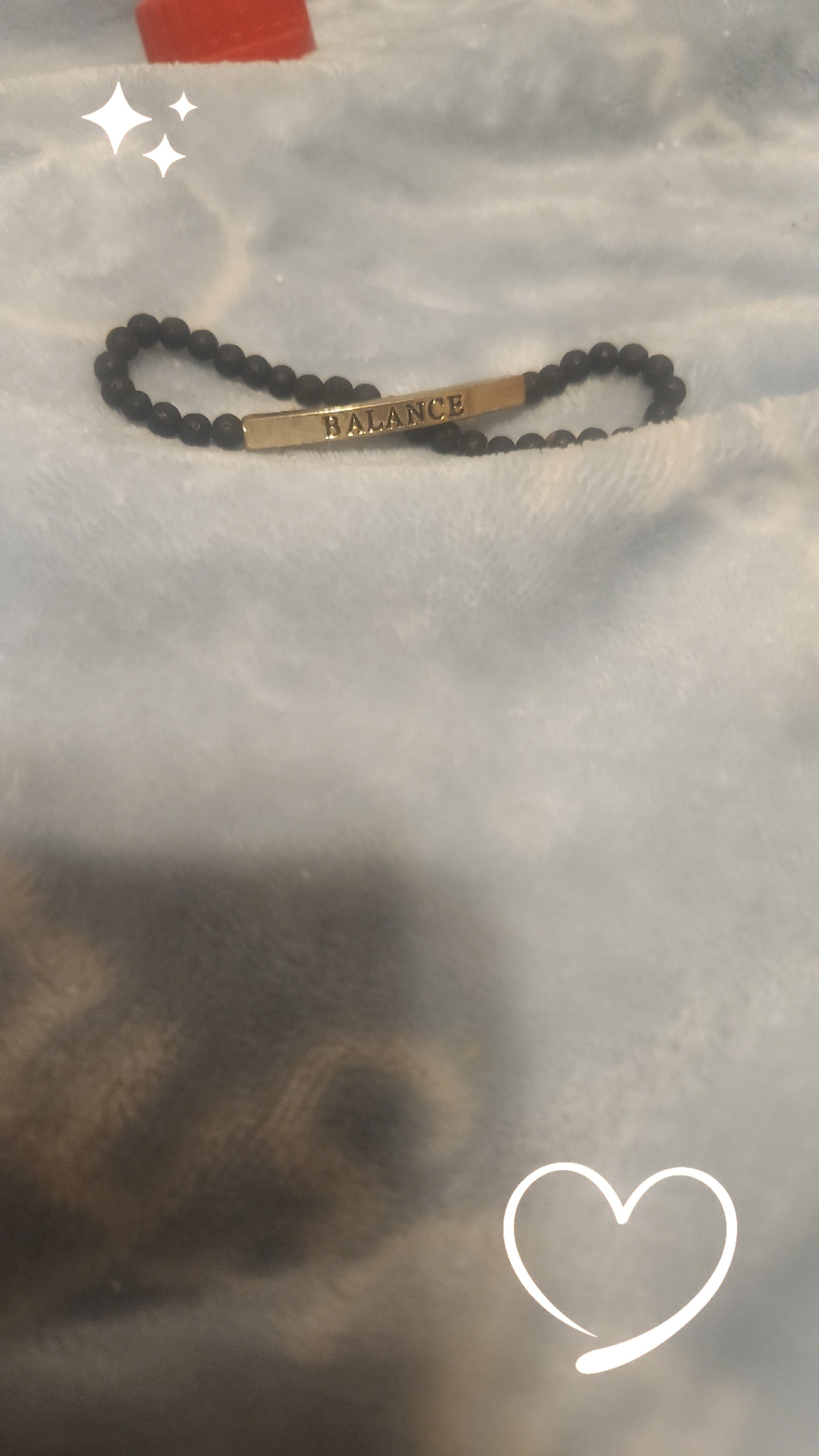 Balance Inspirational Beaded Bracelet – Black Matte Stone Stretch Bracelet with Gold Bar