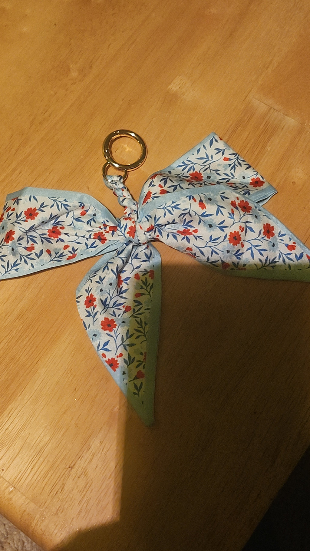 Blue Floral Bow Keychain | Cute Fabric Ribbon Bag Charm & Purse Accessory