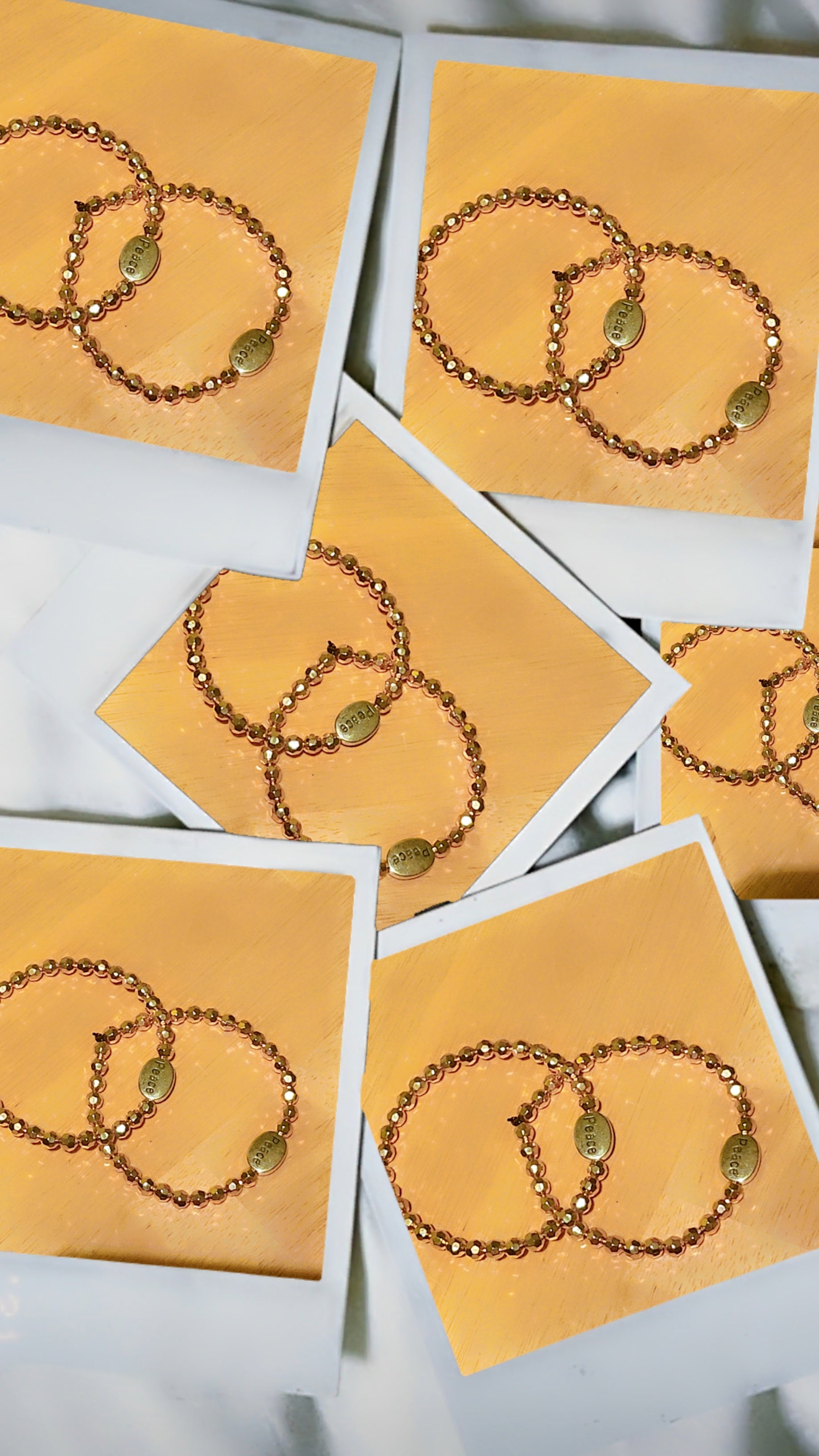 Rose Gold Peace Stretch Bracelet | Faceted Crystal Beaded Bracelet | Inspirational Stackable Jewelry for Women