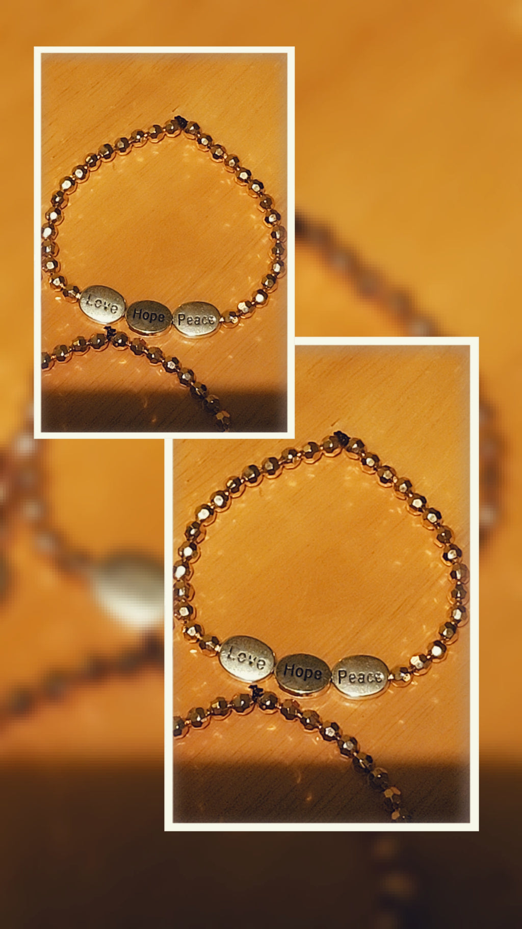 Love Hope Peace Silver Oval Bracelet with Gold Beads | Inspirational Adjustable Bracelet for Women | Faith Jewelry Gift for Her
