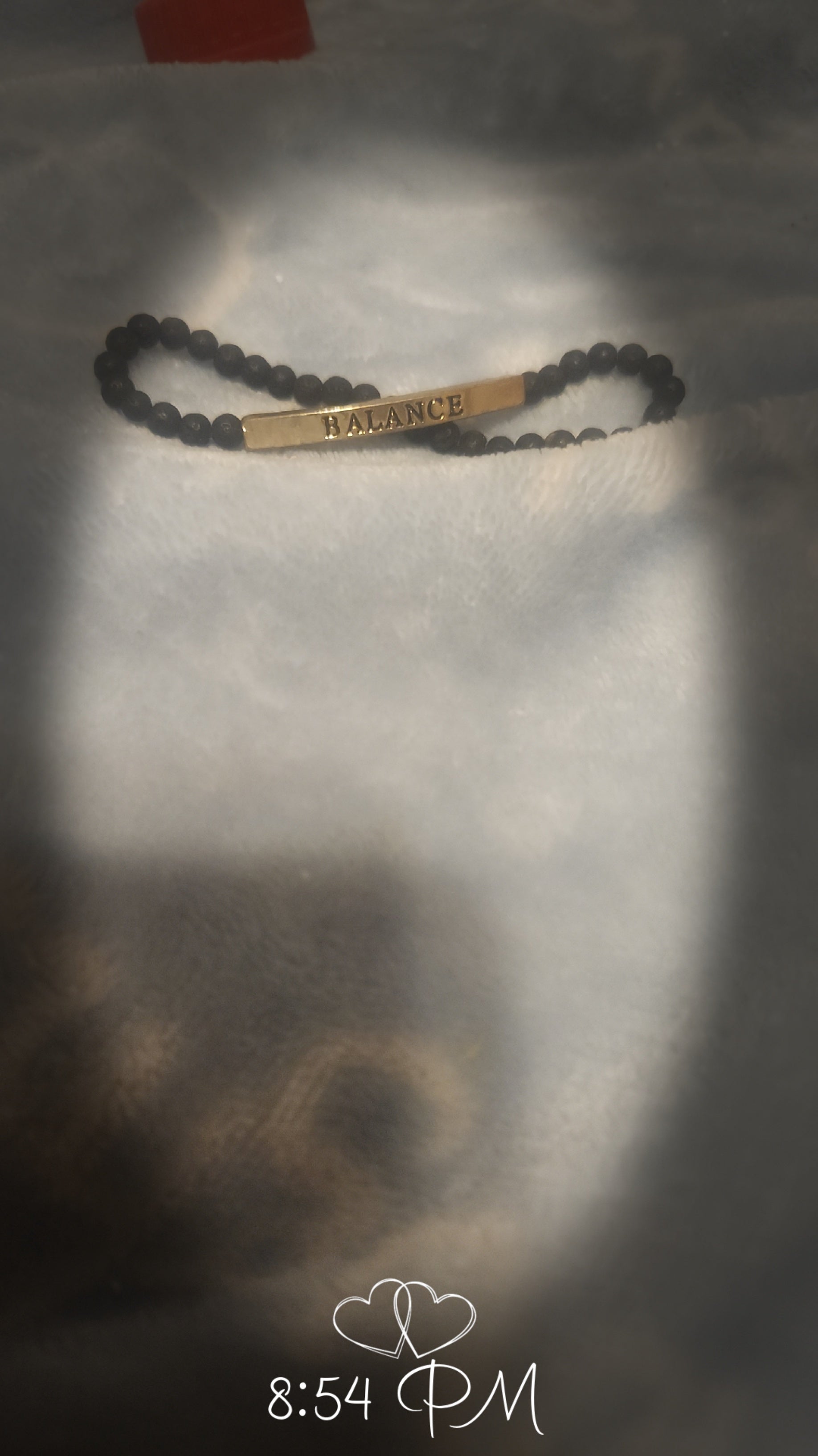 Balance Inspirational Beaded Bracelet – Black Matte Stone Stretch Bracelet with Gold Bar