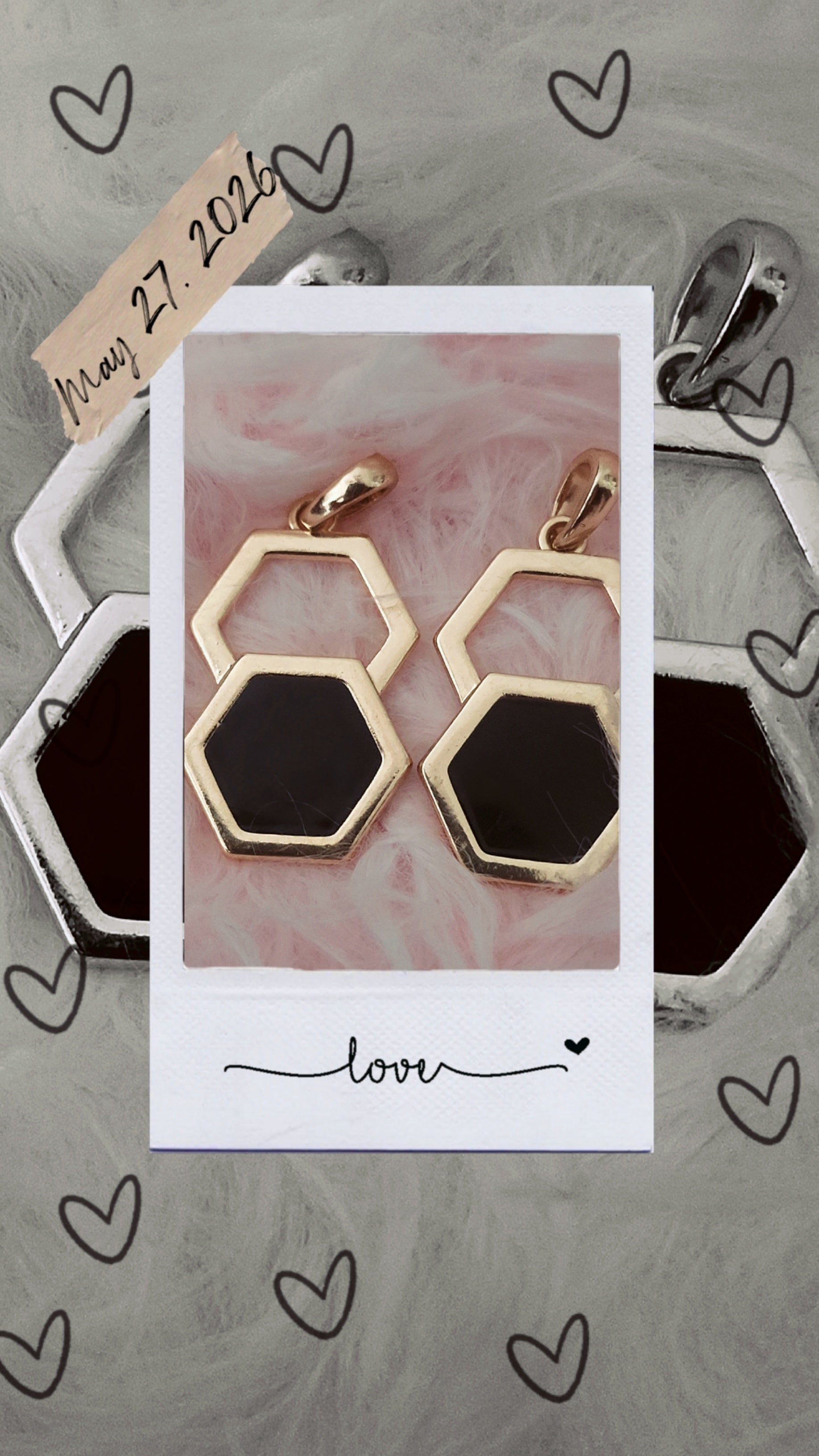 Gold & Navy Hexagon Pendant Necklace | Geometric Statement Jewelry for Women