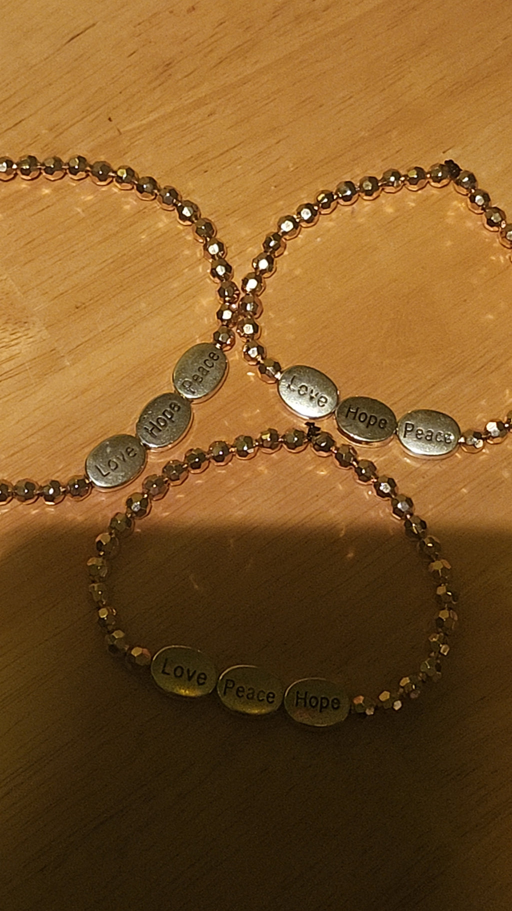 Love Hope Peace Silver Oval Bracelet with Gold Beads | Inspirational Adjustable Bracelet for Women | Faith Jewelry Gift for Her