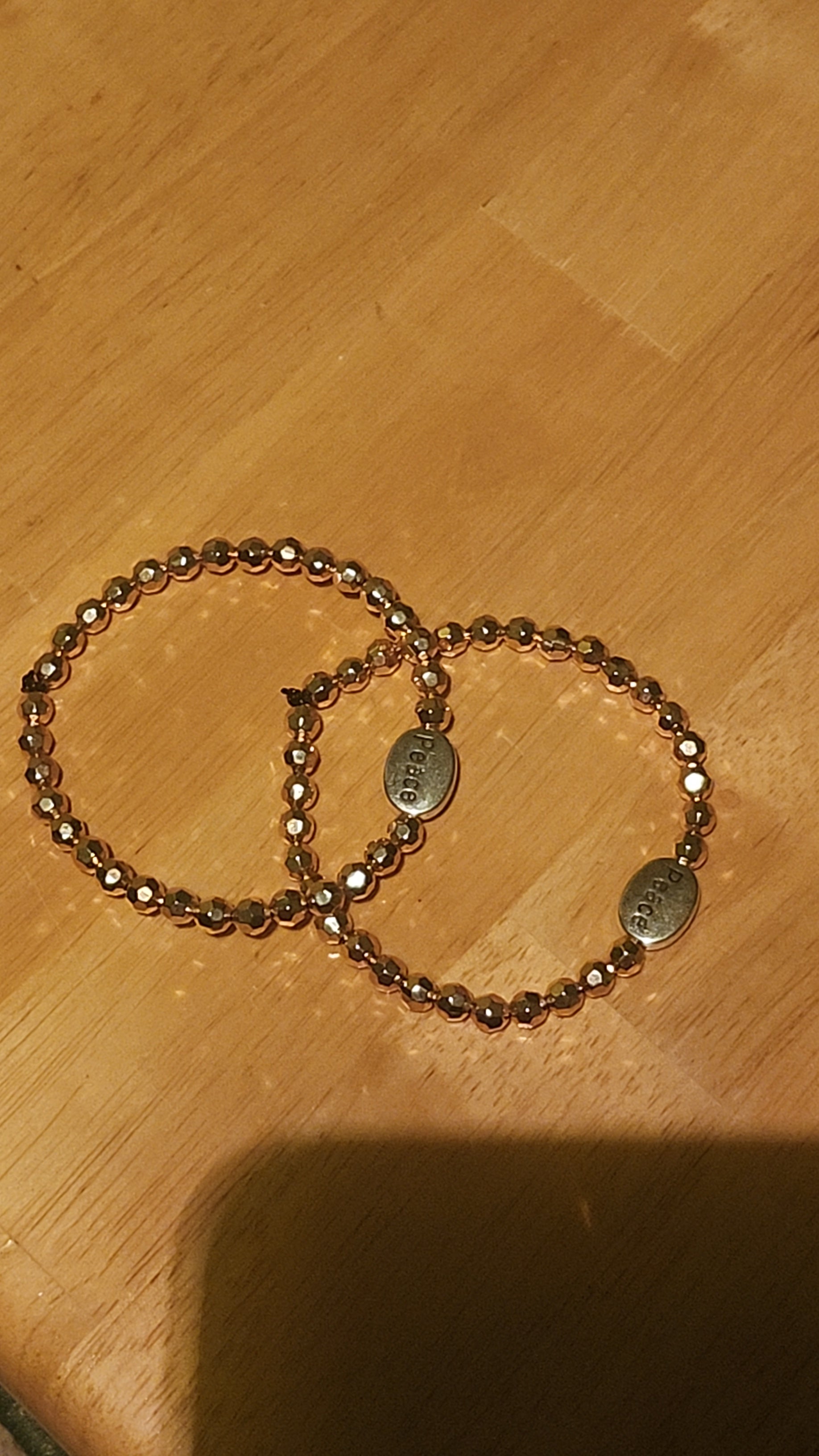 Rose Gold Peace Stretch Bracelet | Faceted Crystal Beaded Bracelet | Inspirational Stackable Jewelry for Women